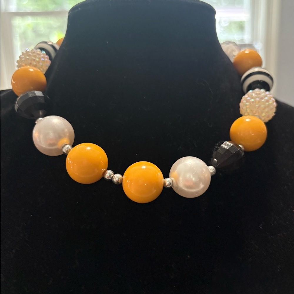 Beaded Necklace in Black, White, and Yellow